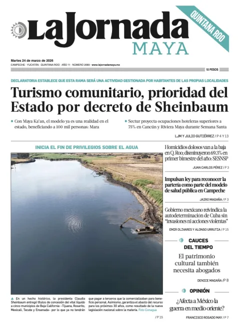 Portada de La Jornada Maya Quintana Roo del martes, 24 de marzo de 2026