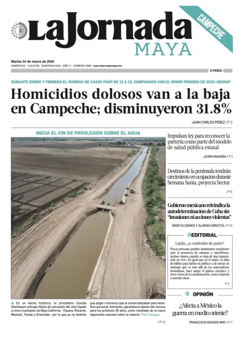 Portada de La Jornada Maya Campeche del martes, 24 de marzo de 2026
