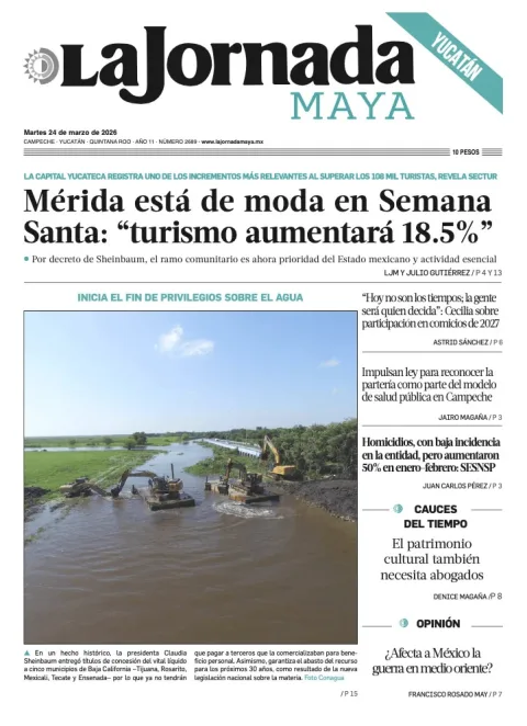 Portada de La Jornada Maya Yucatán del martes, 24 de marzo de 2026