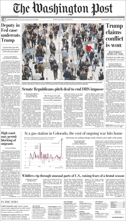 Portada de The Washington Post del miércoles, 25 de marzo de 2026