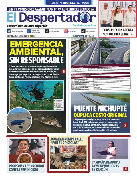 Portada de El Despertador de Quintana Roo del miércoles, 25 de marzo de 2026