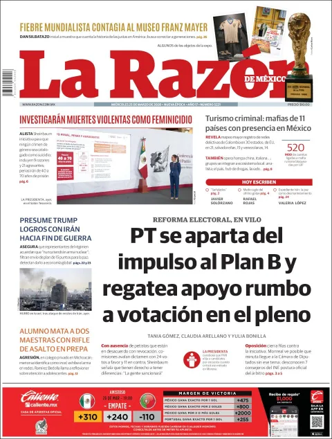 Portada de La Razon del miércoles, 25 de marzo de 2026