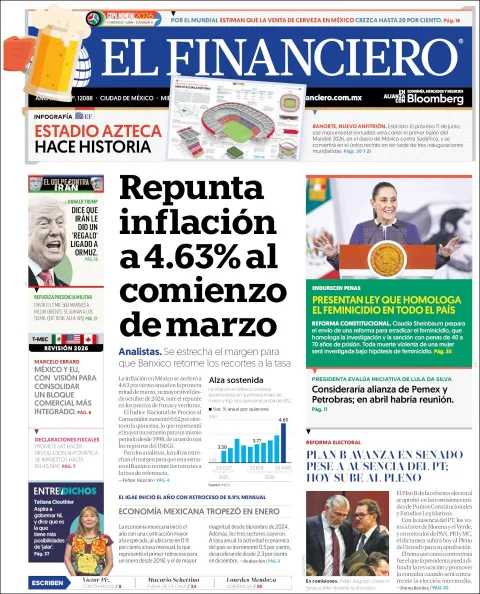 Portada de El Financiero del miércoles, 25 de marzo de 2026