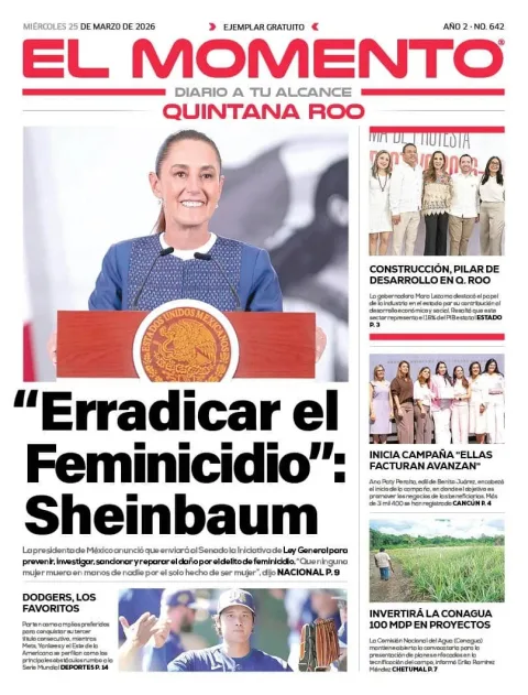 Portada de El Momento Quintana Roo del miércoles, 25 de marzo de 2026