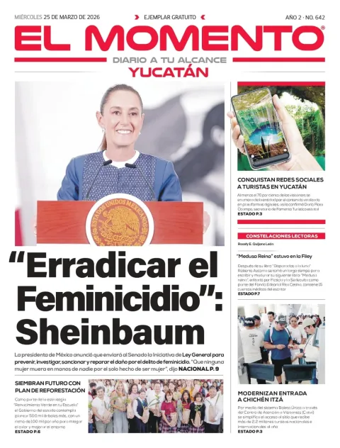 Portada de El Momento Yucatan del miércoles, 25 de marzo de 2026