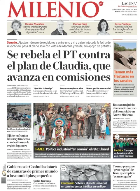 Portada de Milenio Laguna del miércoles, 25 de marzo de 2026