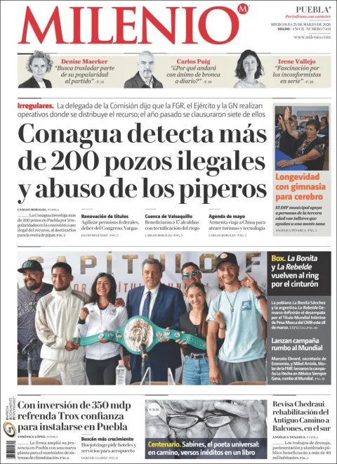 Portada de Milenio Puebla del miércoles, 25 de marzo de 2026