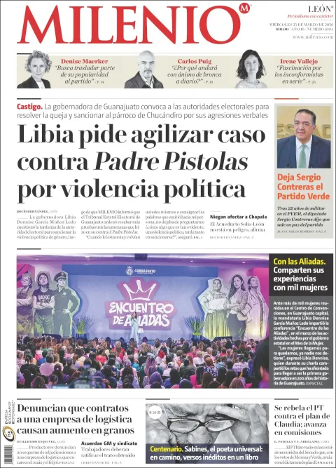 Portada de Milenio Leon del miércoles, 25 de marzo de 2026