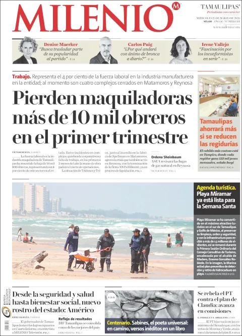 Portada de Milenio Tamaulipas del miércoles, 25 de marzo de 2026