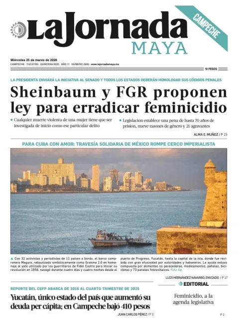 Portada de La Jornada Maya Campeche del miércoles, 25 de marzo de 2026