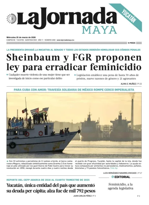 Portada de La Jornada Maya Yucatán del miércoles, 25 de marzo de 2026