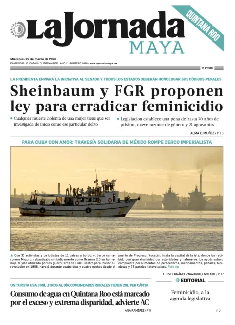 Portada de La Jornada Maya Quintana Roo del miércoles, 25 de marzo de 2026