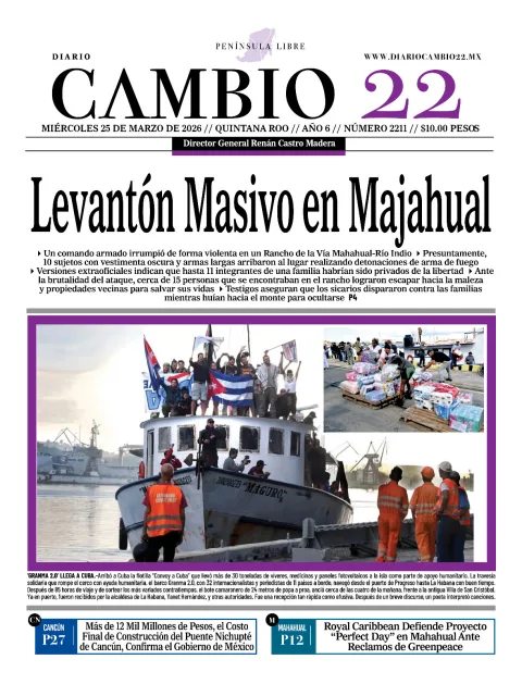 Portada de Diario Cambio 22 (portada) del miércoles, 25 de marzo de 2026