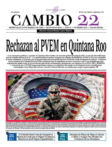 Portada de Diario Cambio 22 (contraportada) del miércoles, 25 de marzo de 2026