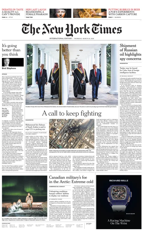 Portada de The New York Times (international) del jueves, 26 de marzo de 2026