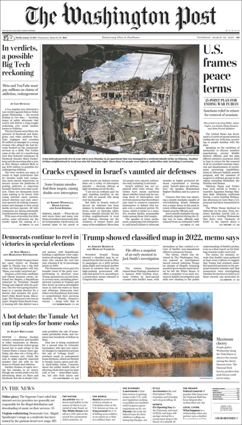 Portada de The Washington Post del jueves, 26 de marzo de 2026