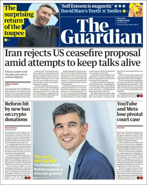 Portada de The Guardian (reino Unido) del 2026-03-26