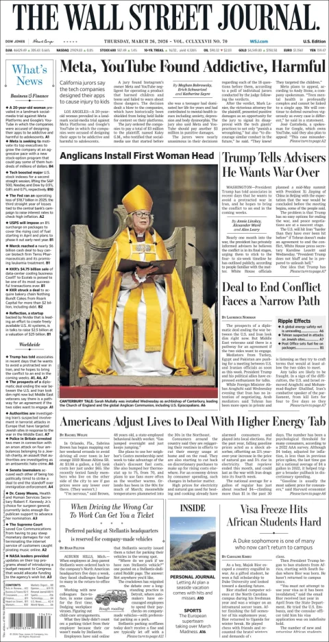 Portada de The Wall Street Journal