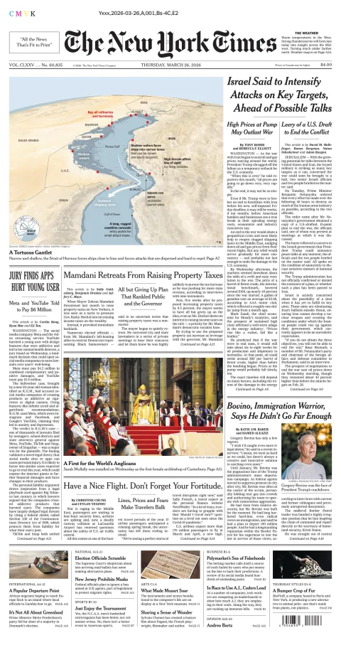 Portada de The New York Times (national) del jueves, 26 de marzo de 2026