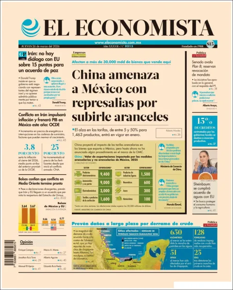Portada de El Economista del jueves, 26 de marzo de 2026