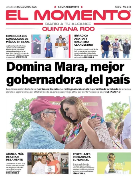 Portada de El Momento Quintana Roo del jueves, 26 de marzo de 2026