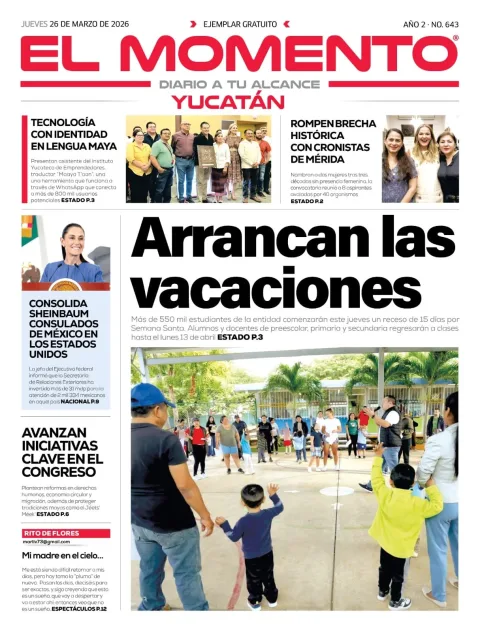 Portada de El Momento Yucatan del jueves, 26 de marzo de 2026