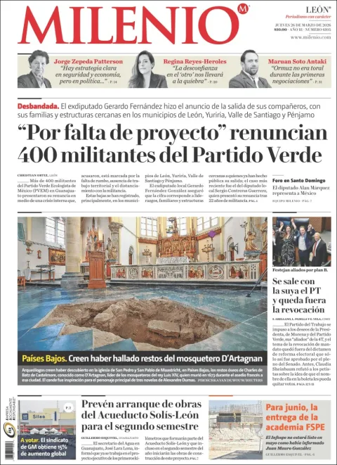 Portada de Milenio Leon del jueves, 26 de marzo de 2026