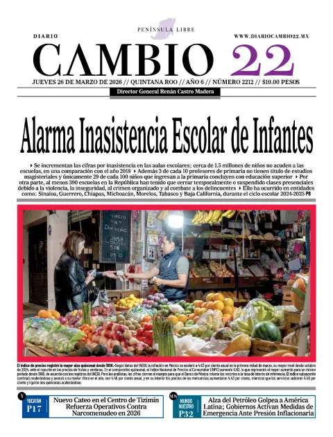 Portada de Diario Cambio 22 (contraportada) del jueves, 26 de marzo de 2026