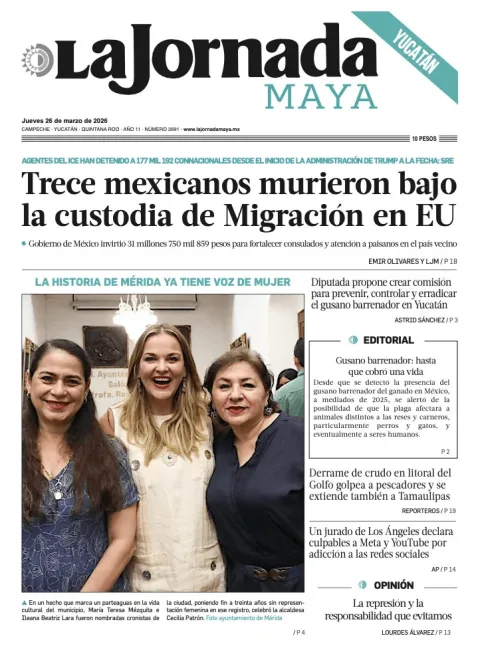 Portada de La Jornada Maya Yucatán del jueves, 26 de marzo de 2026