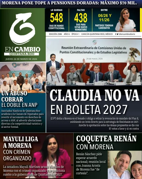 Portada de En Cambio - Quintana Roo (portada) del jueves, 26 de marzo de 2026