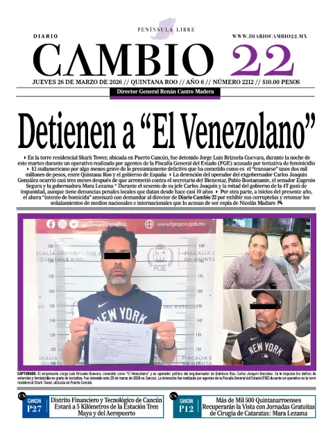 Portada de Diario Cambio 22 (portada) del jueves, 26 de marzo de 2026