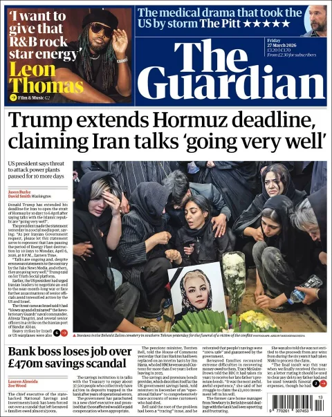 Portada de The Guardian (reino Unido) del 2026-03-27