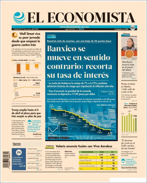 Portada de El Economista del viernes, 27 de marzo de 2026