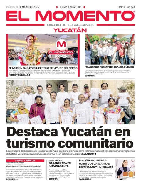 Portada de El Momento Yucatan del viernes, 27 de marzo de 2026