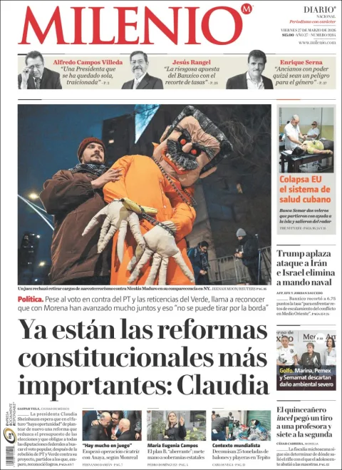 Portada de Milenio del viernes, 27 de marzo de 2026
