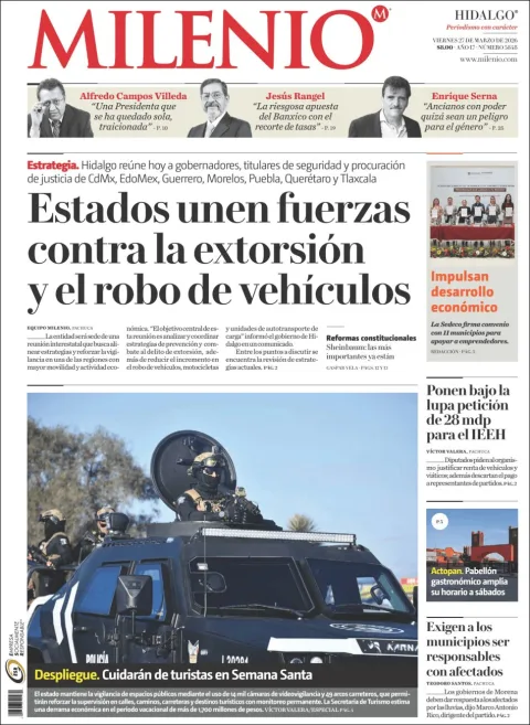 Portada de Milenio Hidalgo del viernes, 27 de marzo de 2026