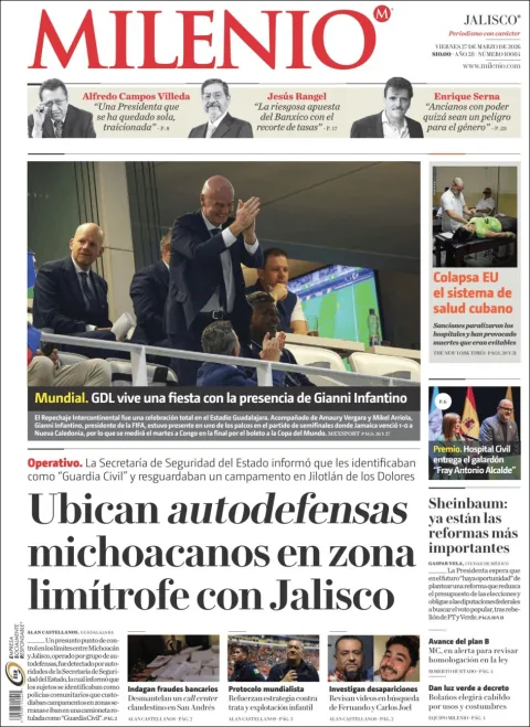 Portada de Milenio Jalisco del viernes, 27 de marzo de 2026
