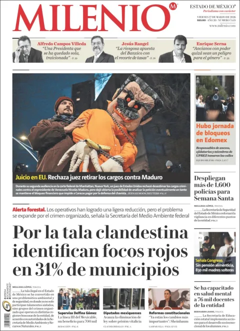 Portada de Milenio Edo de Mexico del viernes, 27 de marzo de 2026