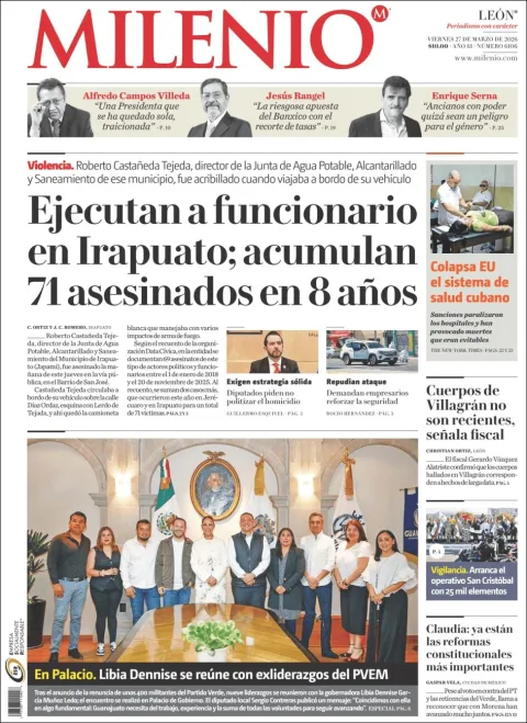 Portada de Milenio Leon del viernes, 27 de marzo de 2026