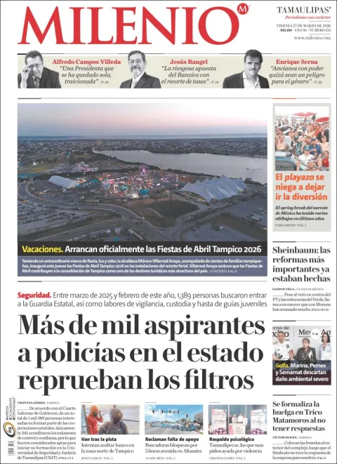 Portada de Milenio Tamaulipas del viernes, 27 de marzo de 2026