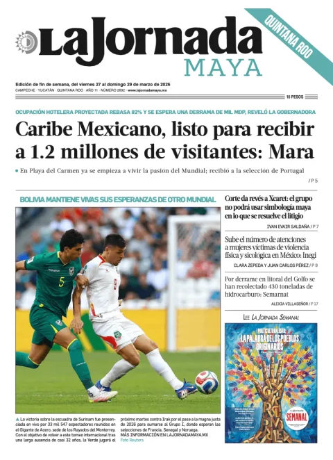 Portada de La Jornada Maya Quintana Roo del viernes, 27 de marzo de 2026