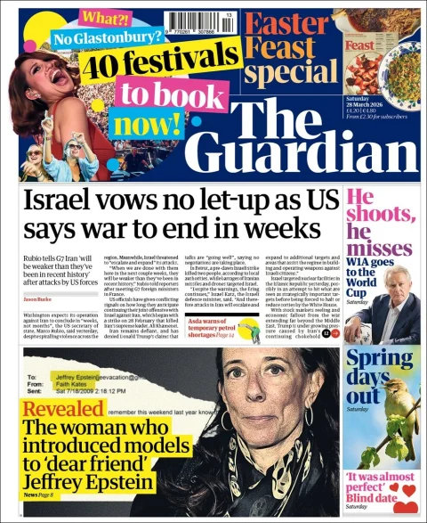Portada de The Guardian (reino Unido) del 2026-03-28