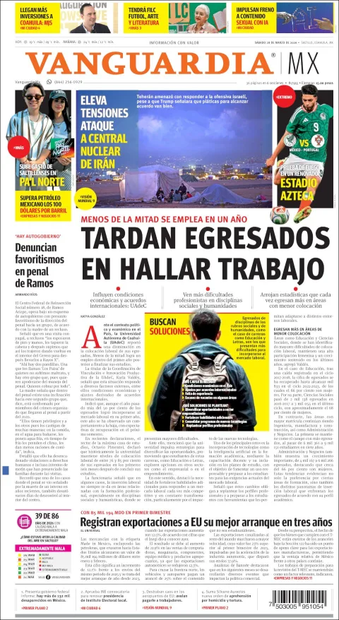 Portada de Vanguardia del sábado, 28 de marzo de 2026