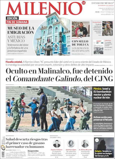 Portada de Milenio Edo de Mexico del sábado, 28 de marzo de 2026