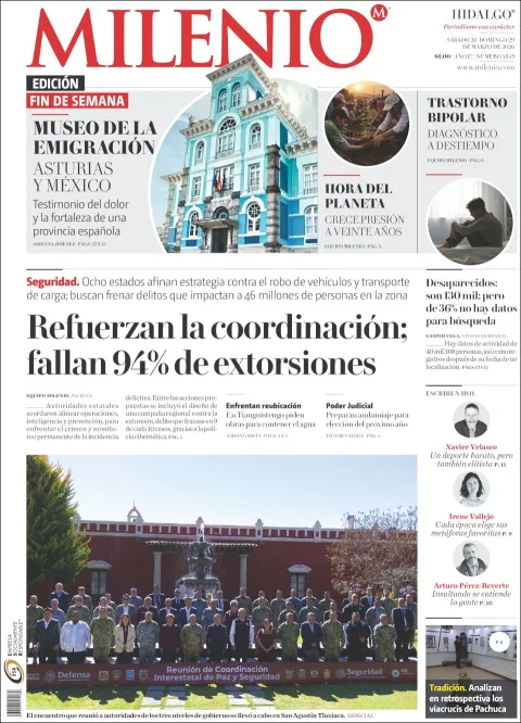 Portada de Milenio Hidalgo del sábado, 28 de marzo de 2026