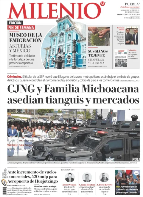 Portada de Milenio Puebla del sábado, 28 de marzo de 2026