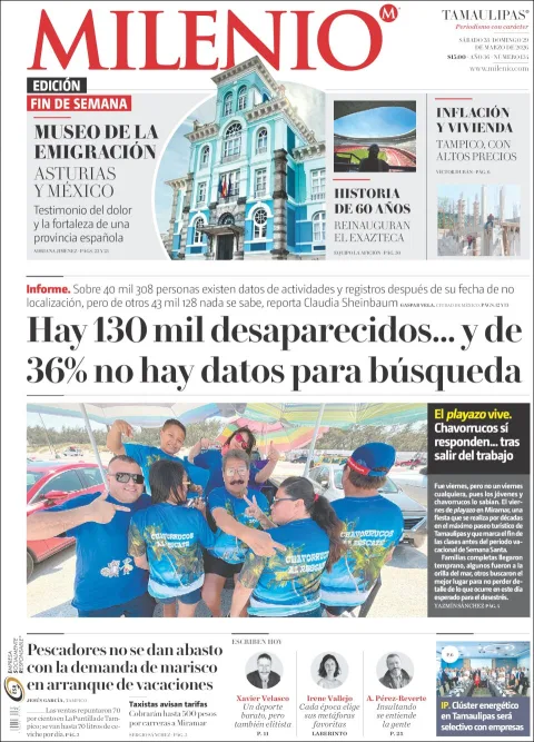 Portada de Milenio Tamaulipas del sábado, 28 de marzo de 2026