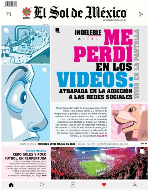 Portada de El Sol de Mexico del domingo, 29 de marzo de 2026
