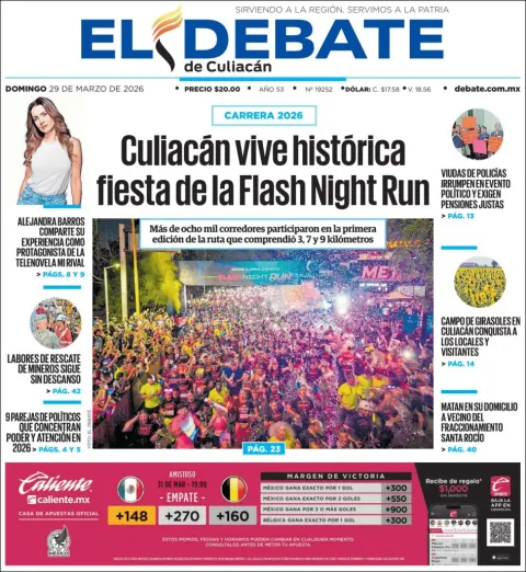 Portada de El Debate de Culiacan del domingo, 29 de marzo de 2026