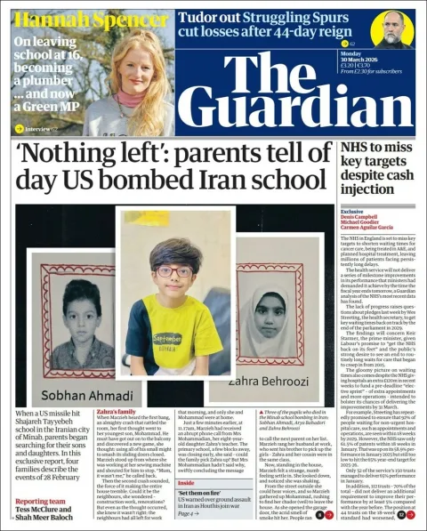 Portada de The Guardian (reino Unido) del 2026-03-30